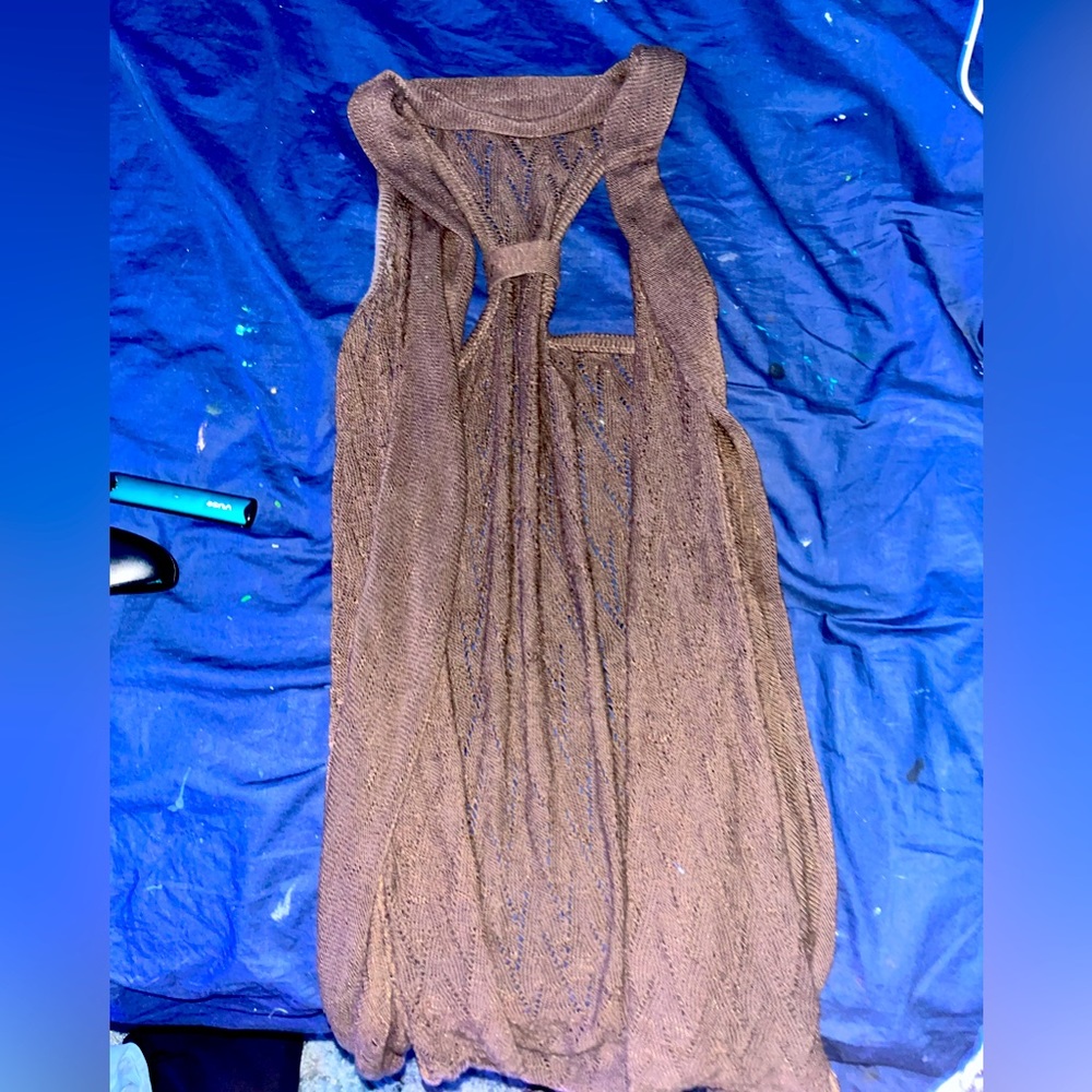 Brown Knit Sleeveless Open-Back Cardigan